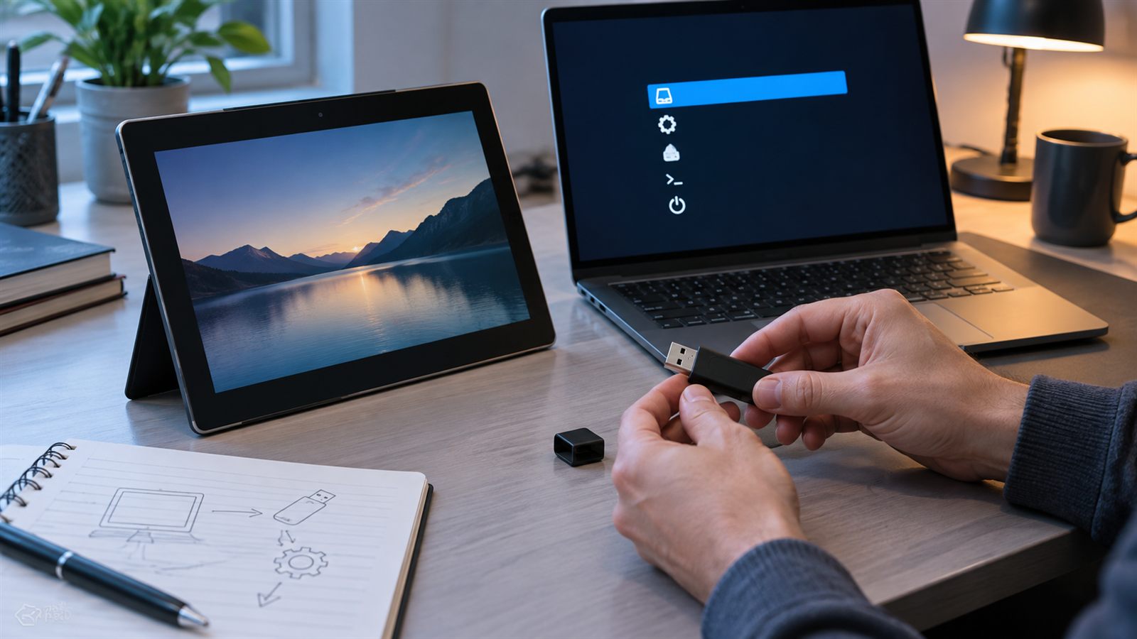 Surface RT junto a un USB y un ordenador preparando un arranque alternativo